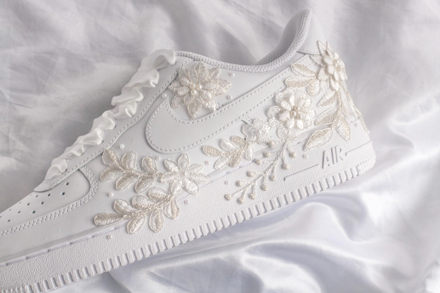 Bespoke Platinum Bridal Air Force 1 Embroidered Sneakers