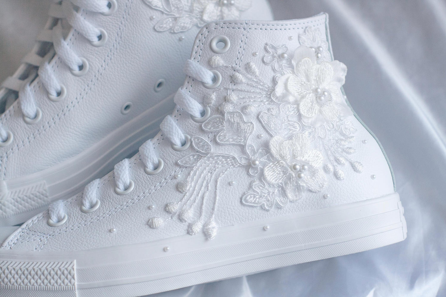 Bespoke Luxury Floral Pearl Leather Converse