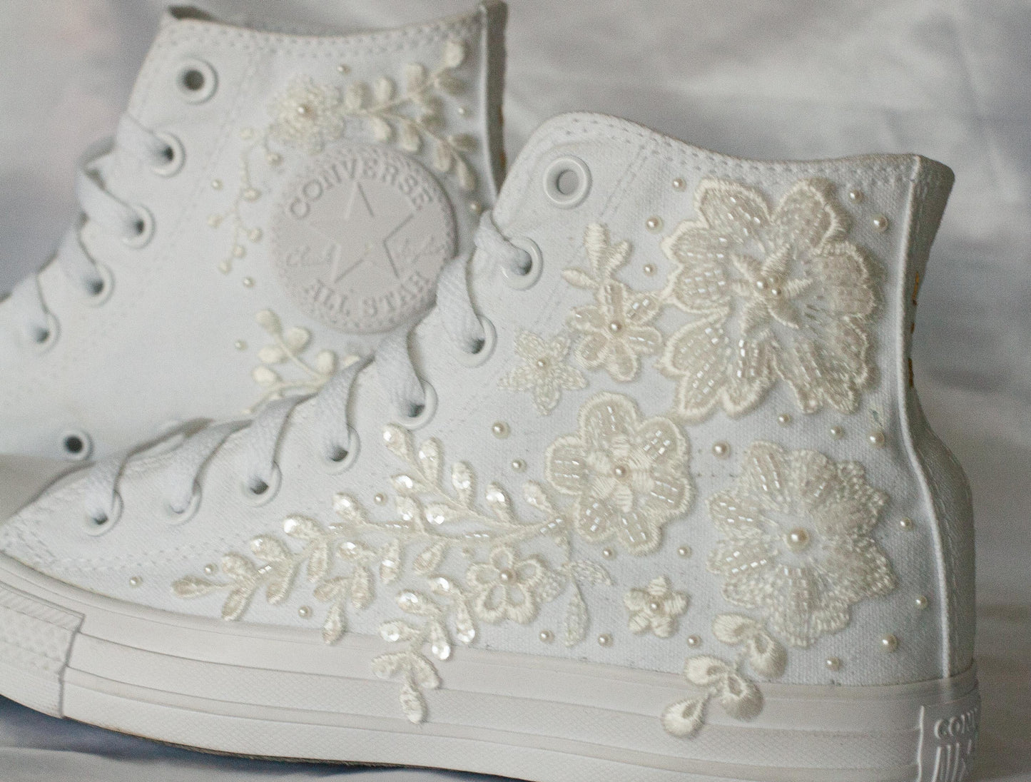 Bespoke Off-White Beaded Luxury Embroidered Pearl Bridal Converse