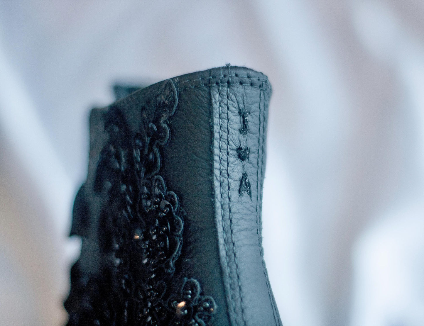 Bespoke Black Lace Embroidered Converse Heels