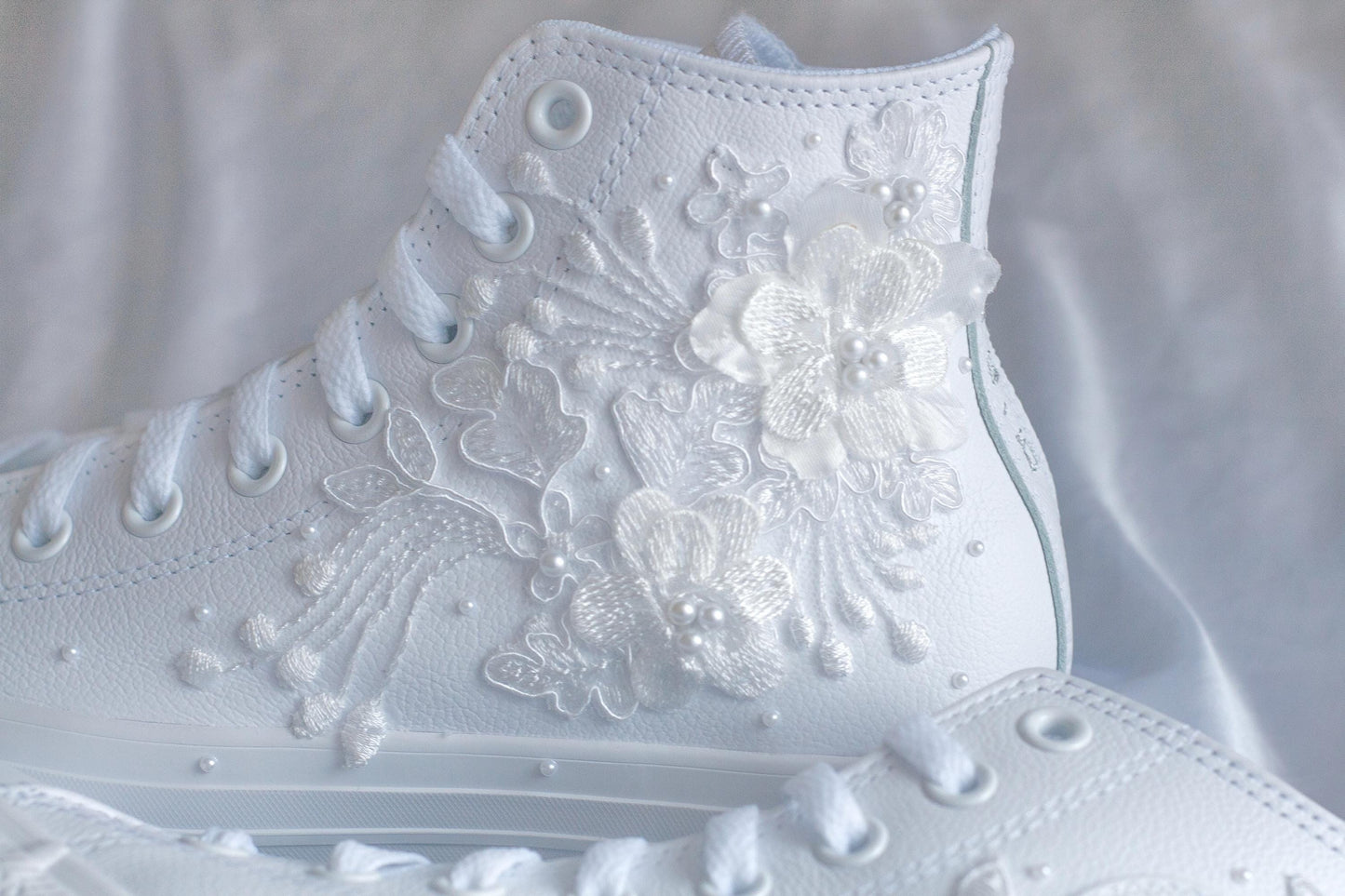 Bespoke Luxury Floral Pearl Leather Converse
