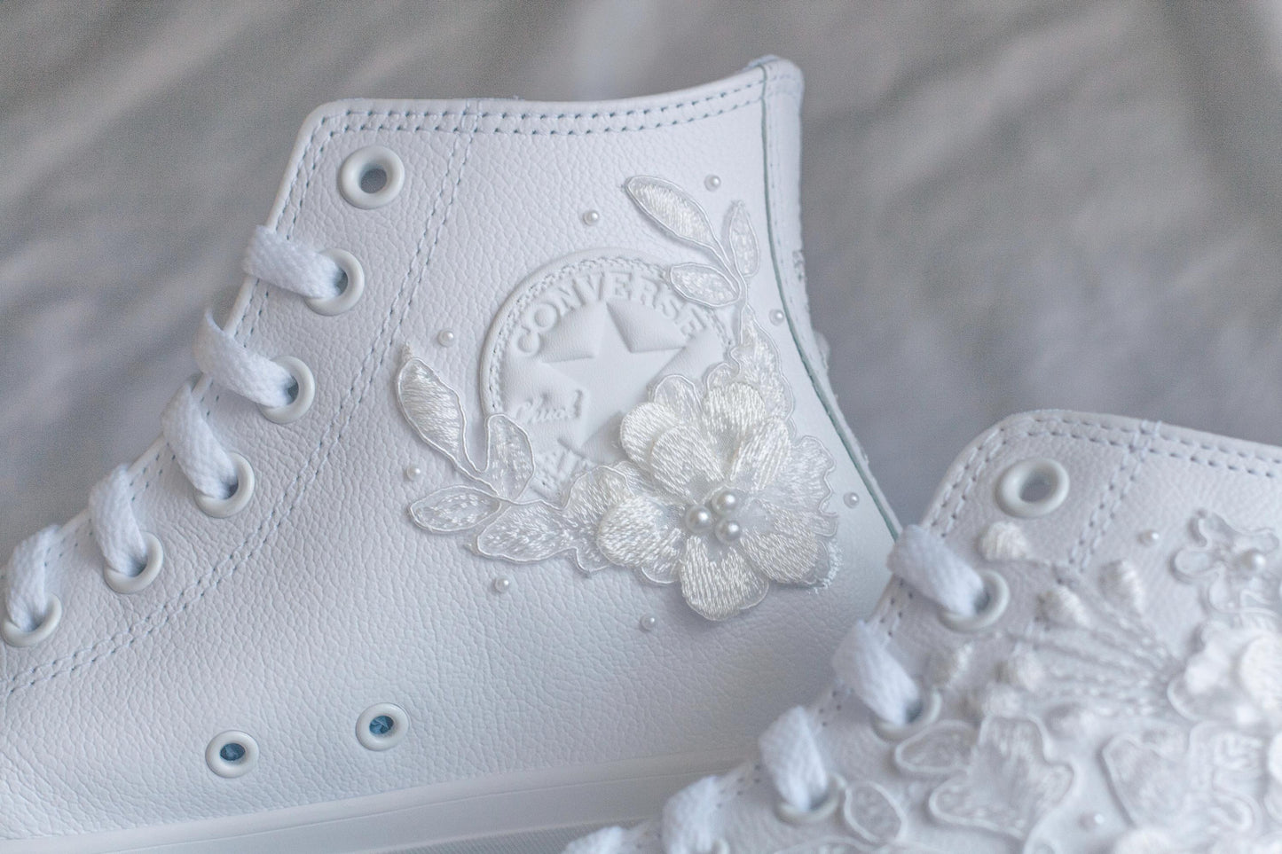 Bespoke Luxury Floral Pearl Leather Converse