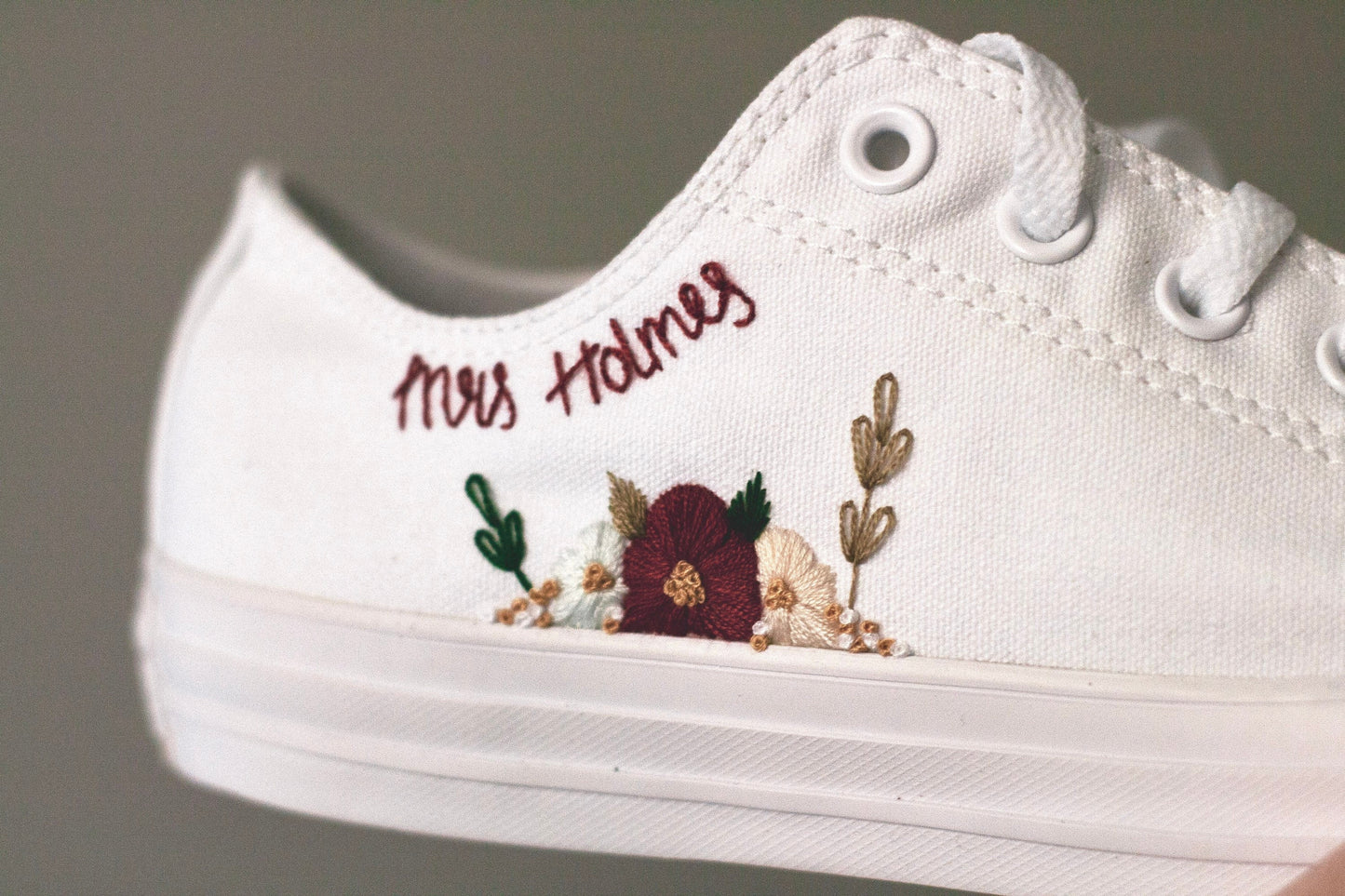 Bespoke Floral Embroidered Low-top Bridal Converse