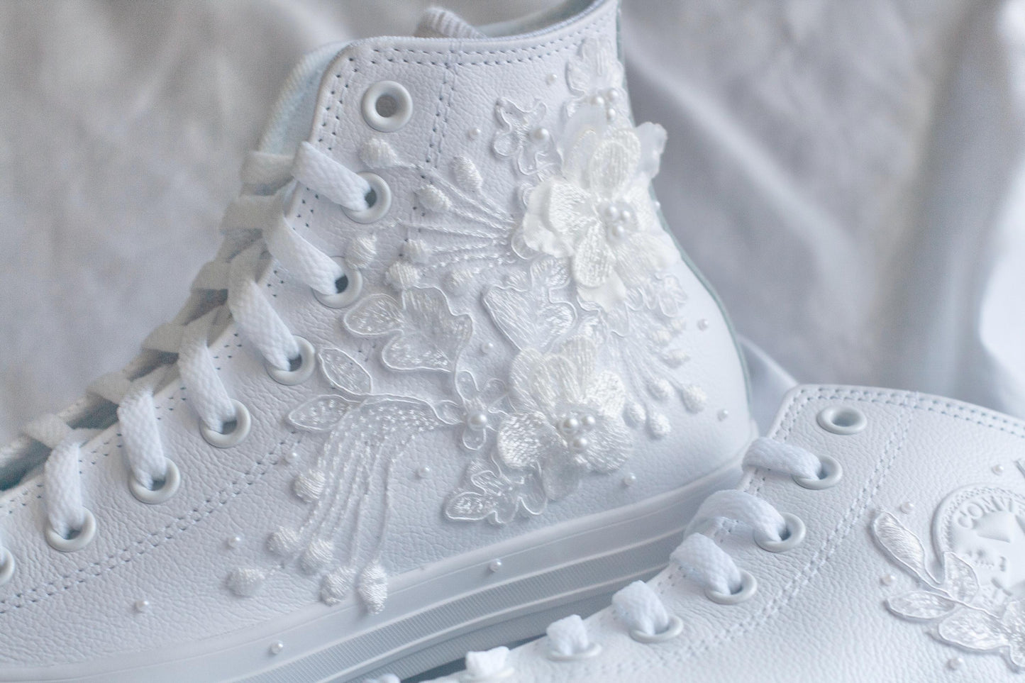Bespoke Luxury Floral Pearl Leather Converse