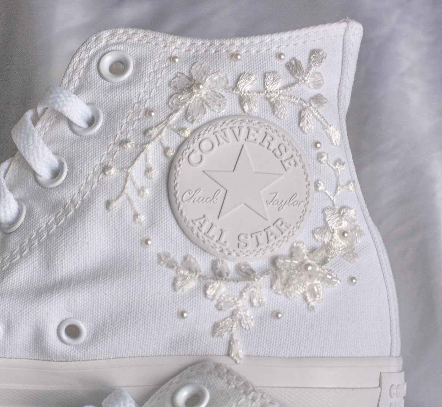 Bespoke Off-White Beaded Luxury Embroidered Pearl Bridal Converse