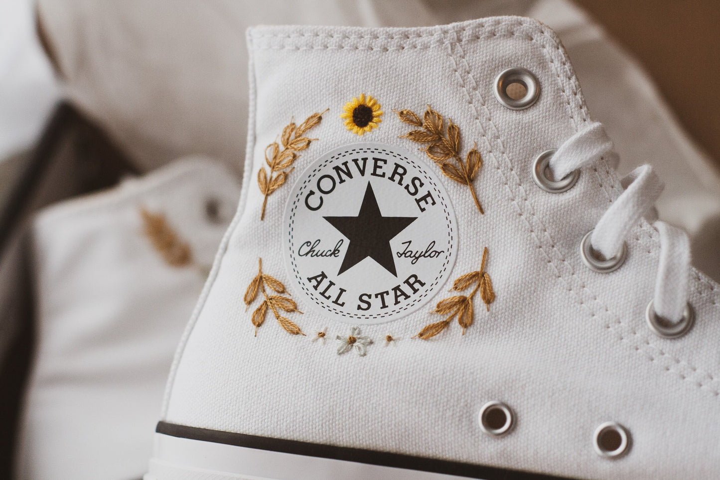 Bespoke Sunflower Hand Embroidered Platform High Top Converse