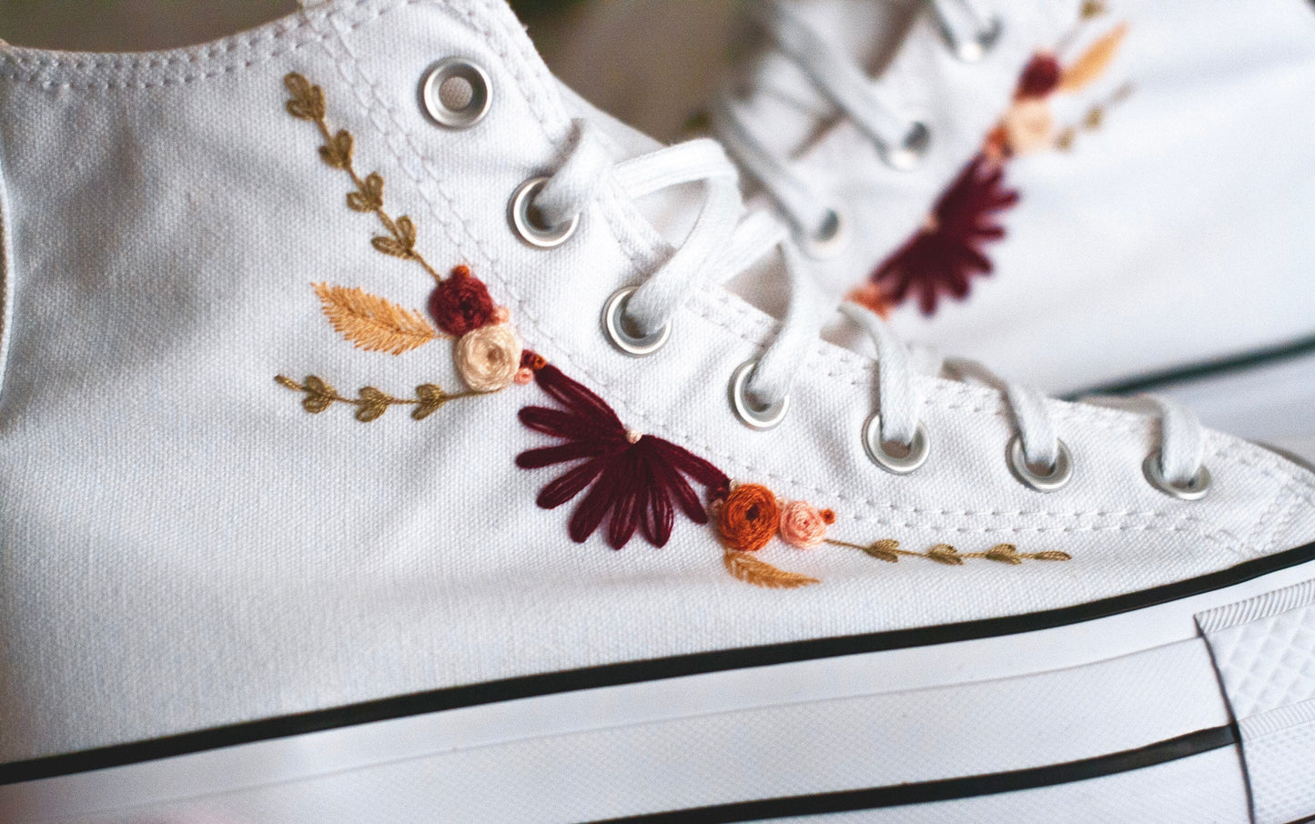 Bespoke 'Fall' Embroidered Platform Converse