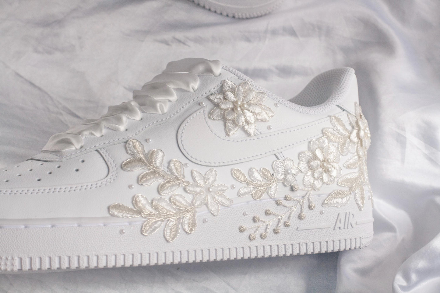 Bespoke Platinum Bridal Air Force 1 Embroidered Sneakers