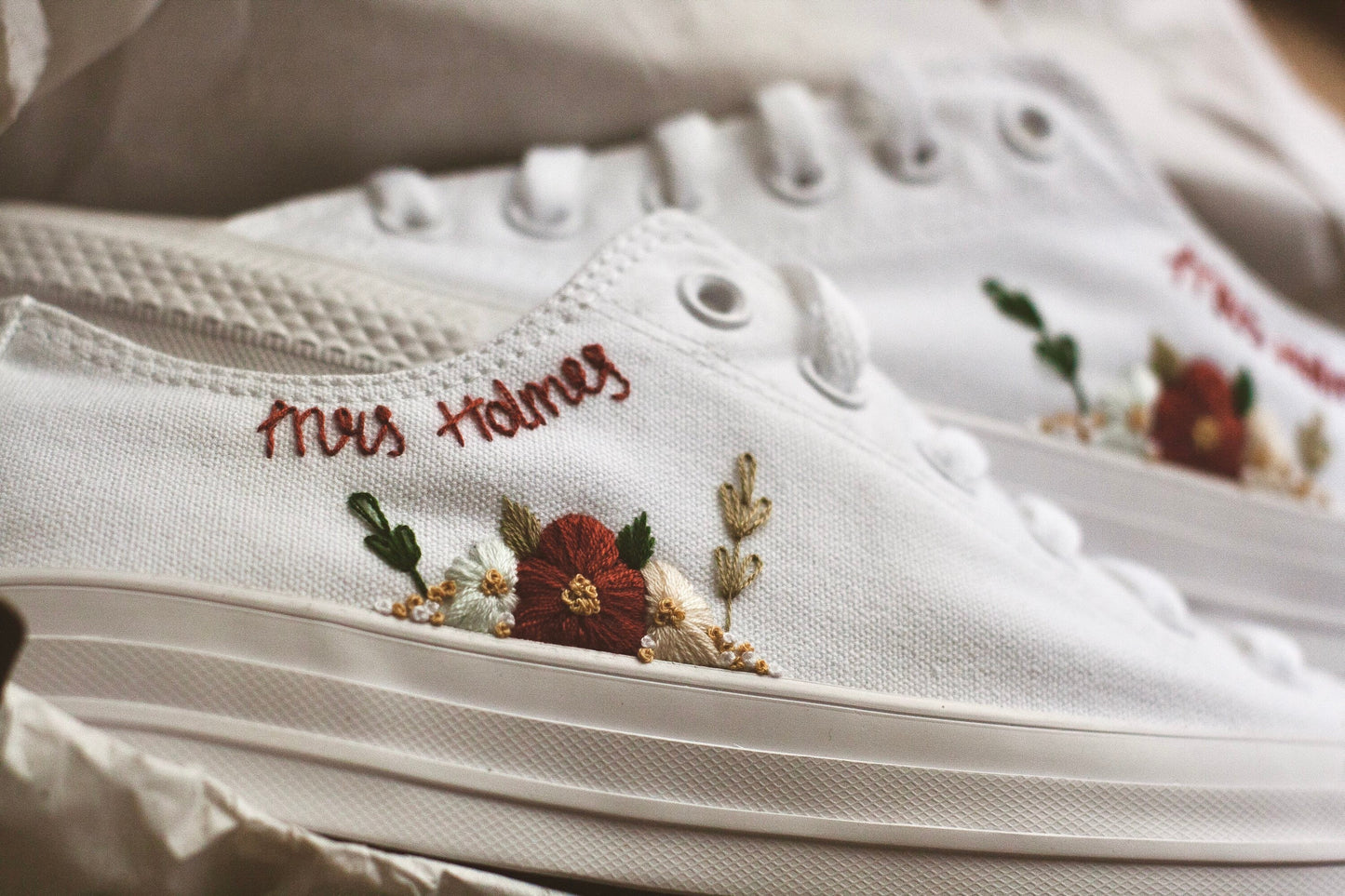 Bespoke Floral Embroidered Low-top Bridal Converse