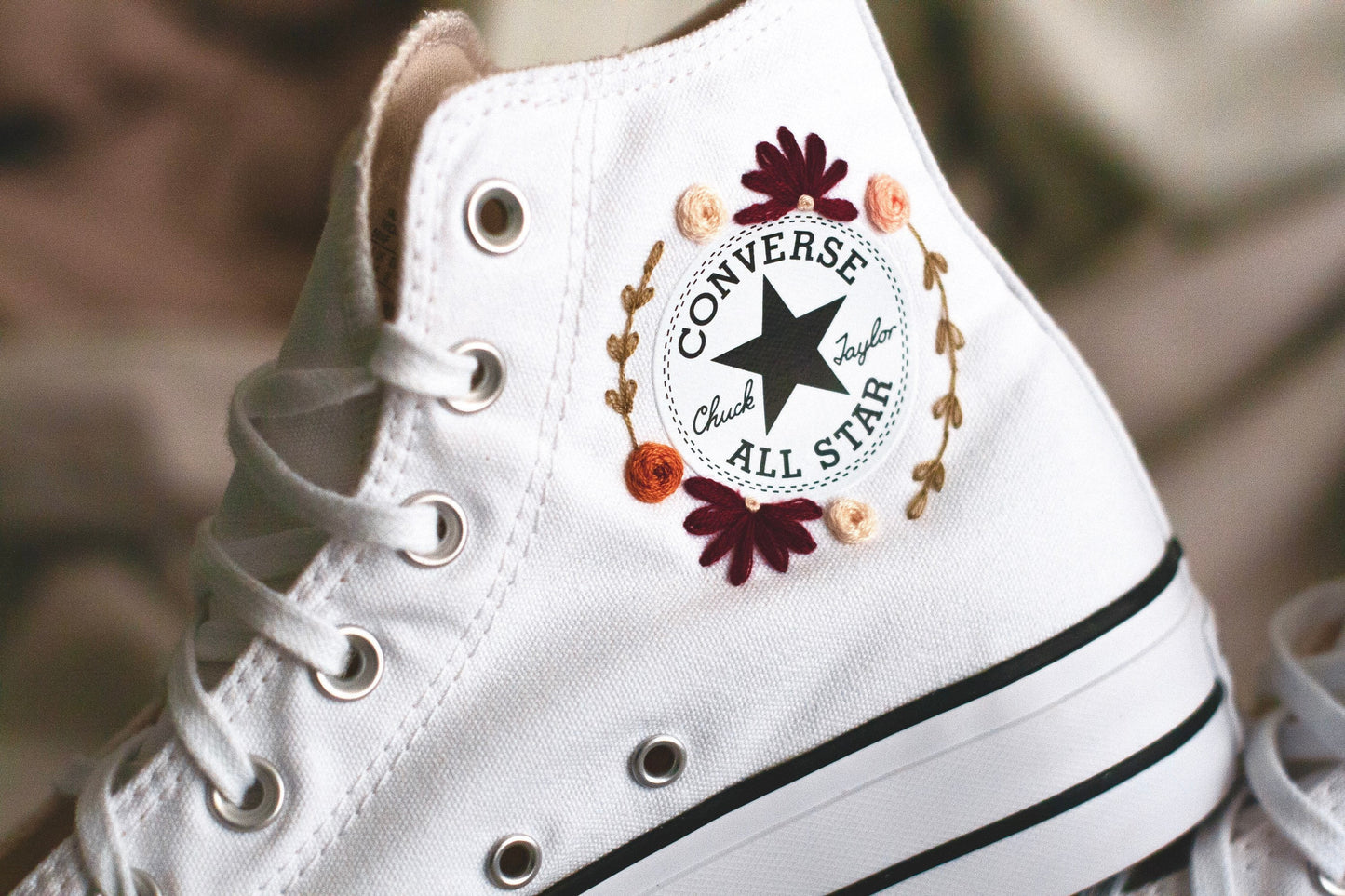 Bespoke 'Fall' Embroidered Platform Converse