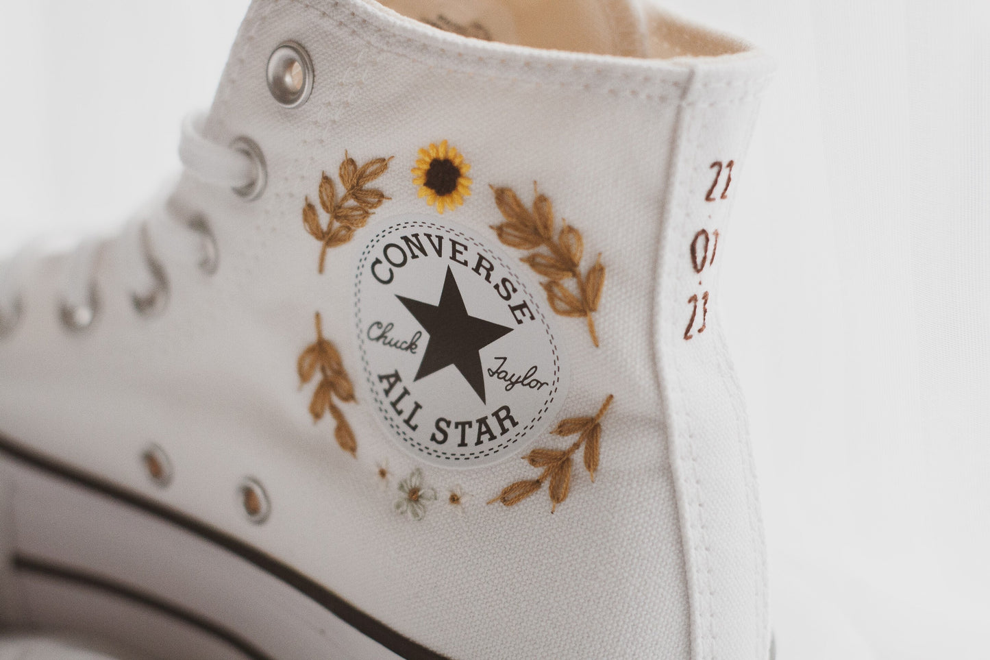 Bespoke Sunflower Hand Embroidered Platform High Top Converse