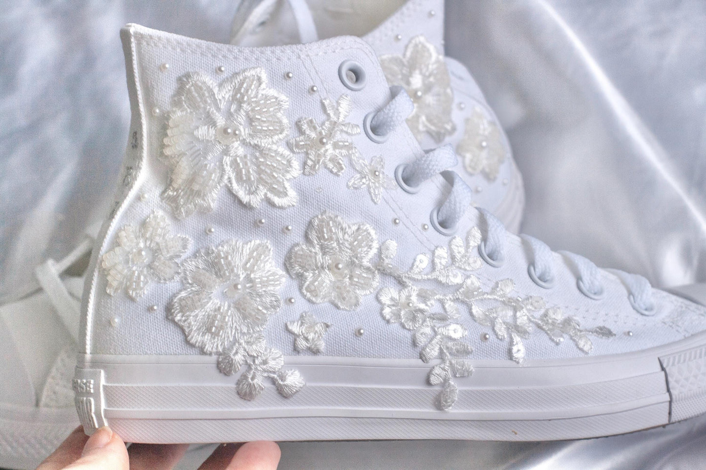 Bespoke Off-White Beaded Luxury Embroidered Pearl Bridal Converse