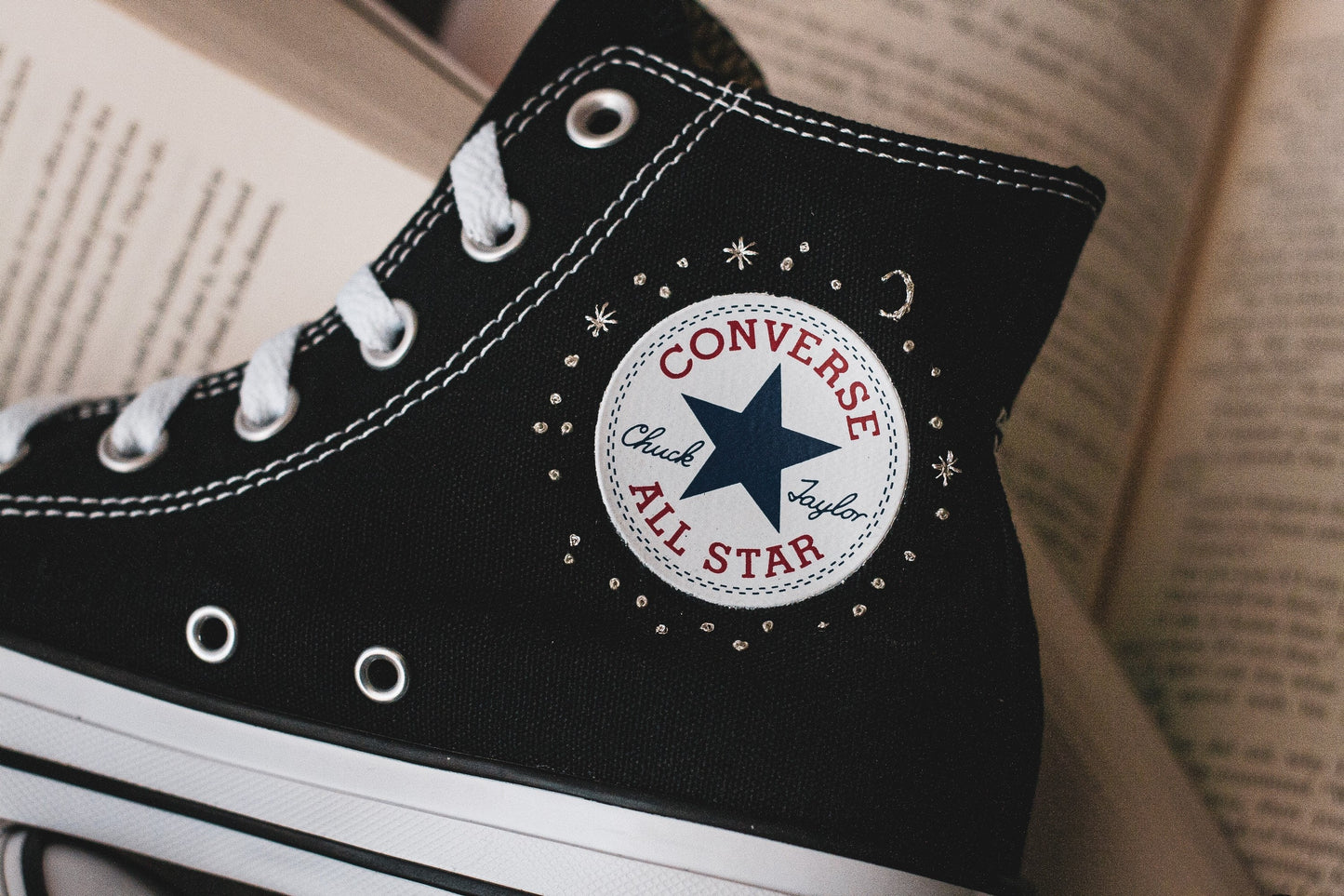 Bespoke Mountain and Stars Embroidered Converse