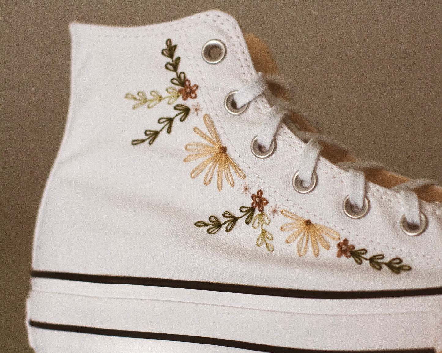 Bespoke Boho Embroidered High Top Platform Converse