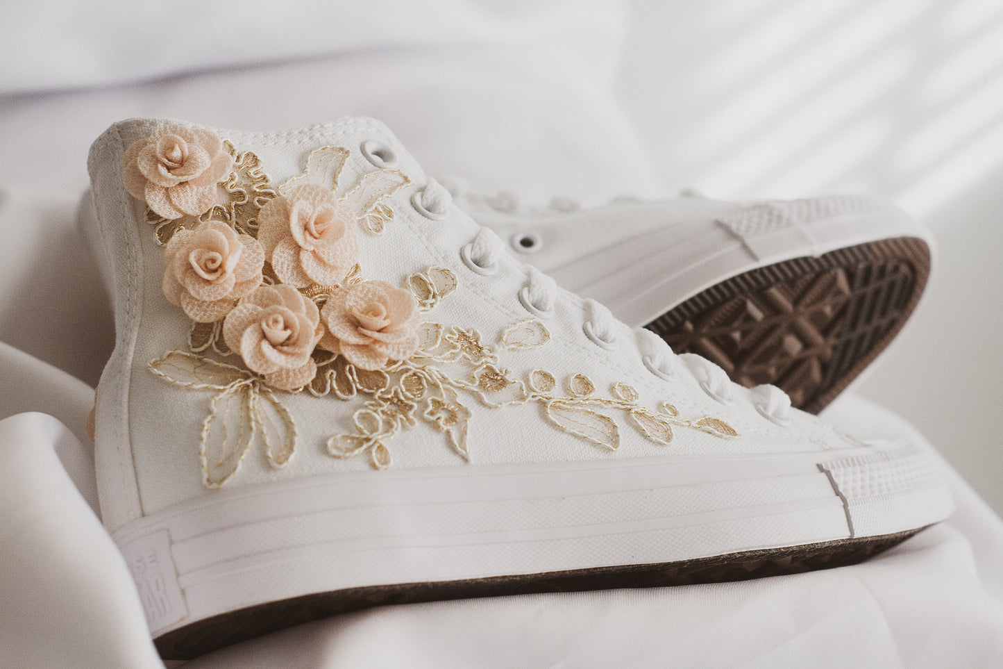Bespoke Rose Gold Embroidered Bridal Converse