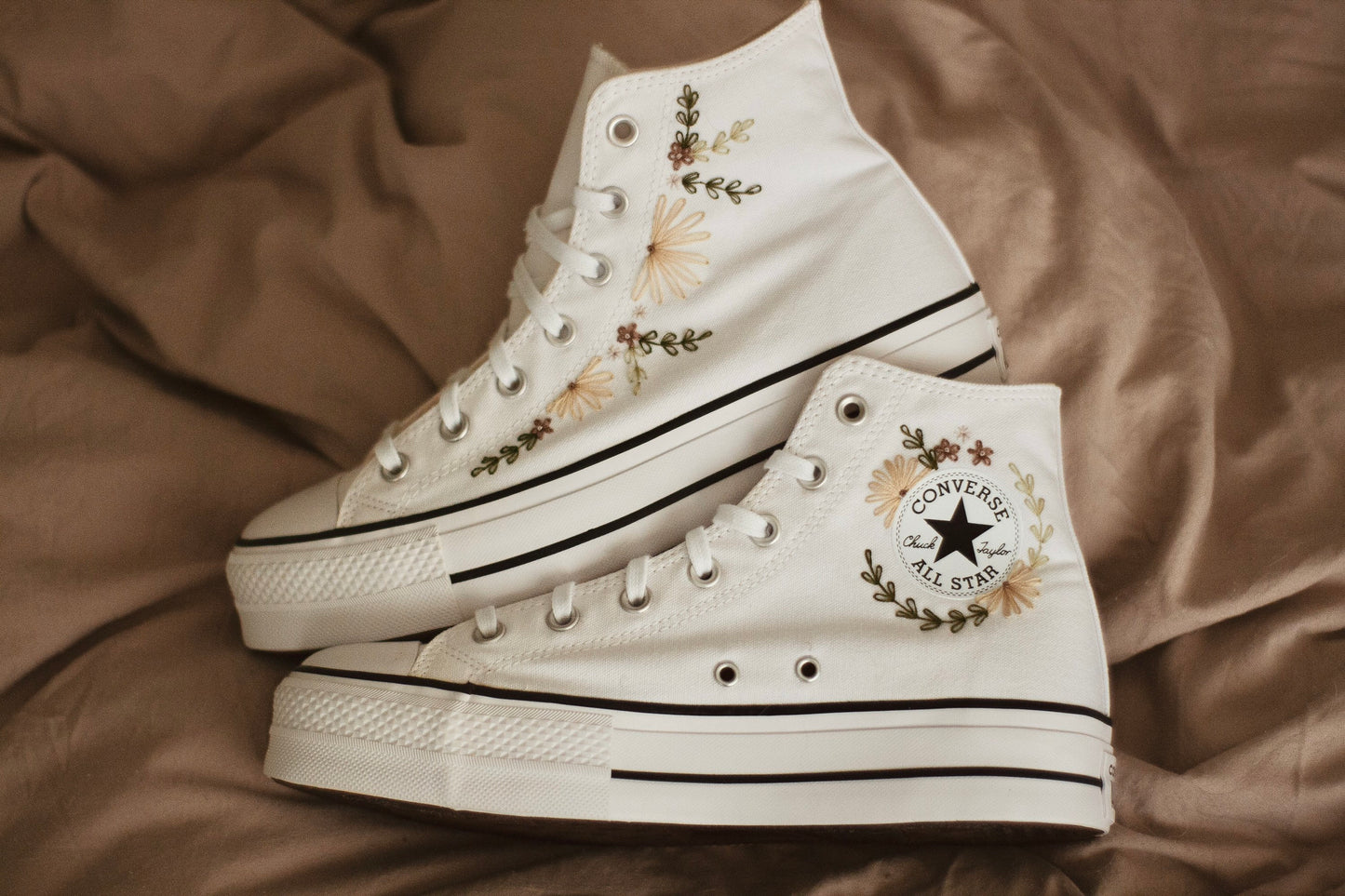 Bespoke Boho Embroidered High Top Platform Converse