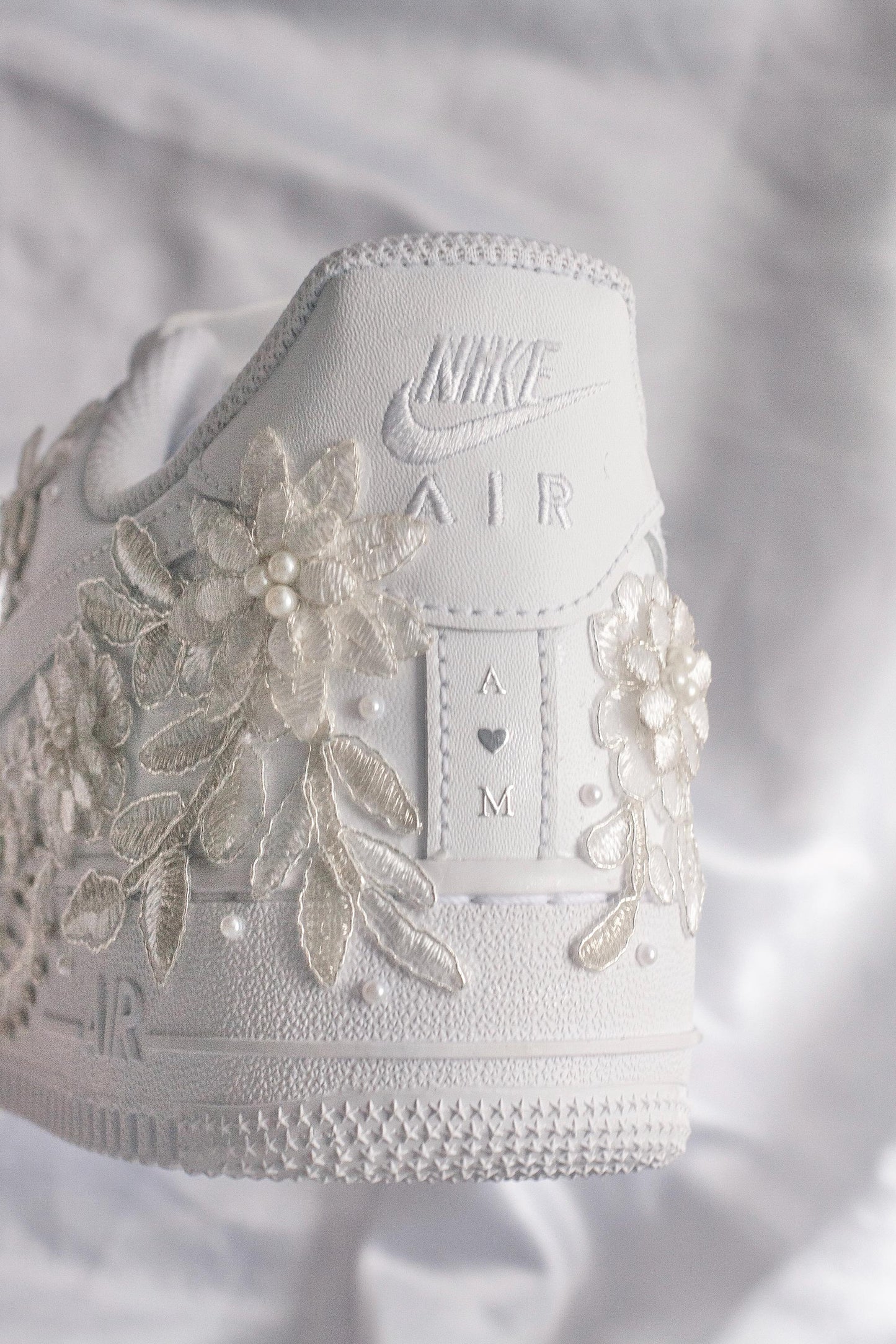 Bespoke Platinum Bridal Air Force 1 Embroidered Sneakers