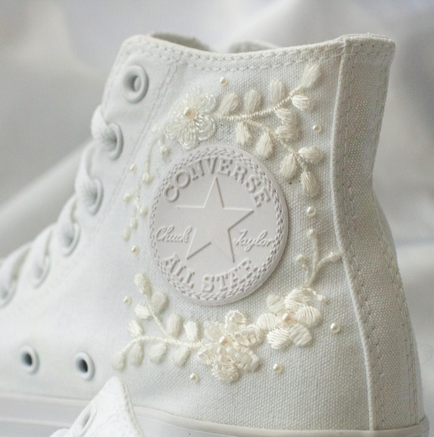 Bespoke Off-White Beaded Luxury Embroidered Pearl Bridal Converse