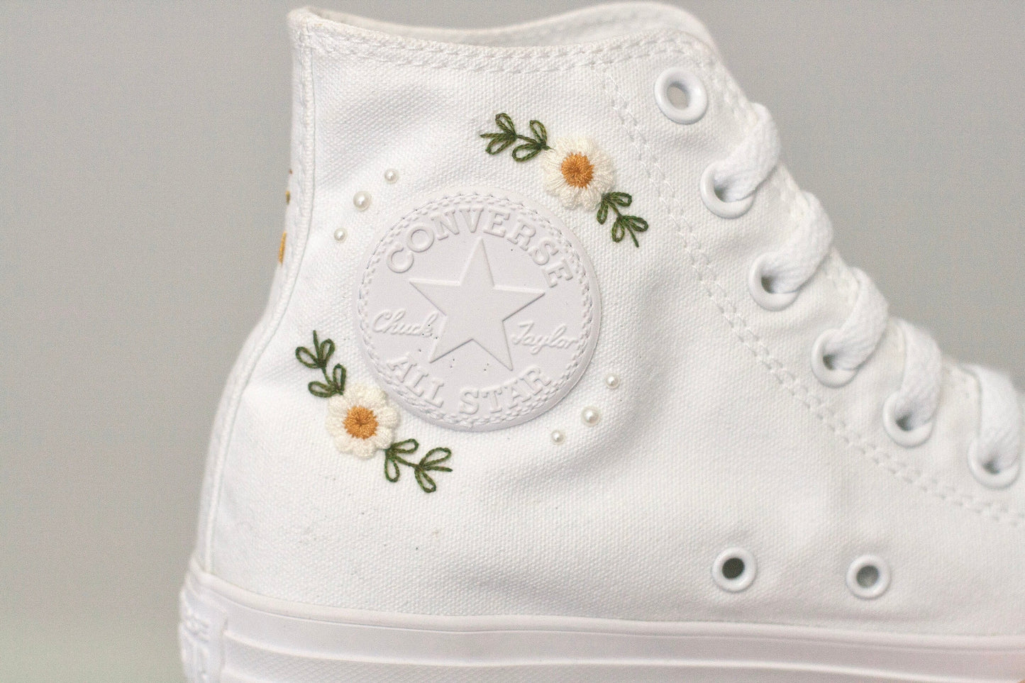 Bespoke Pastel Floral Embroidered Pearl Converse