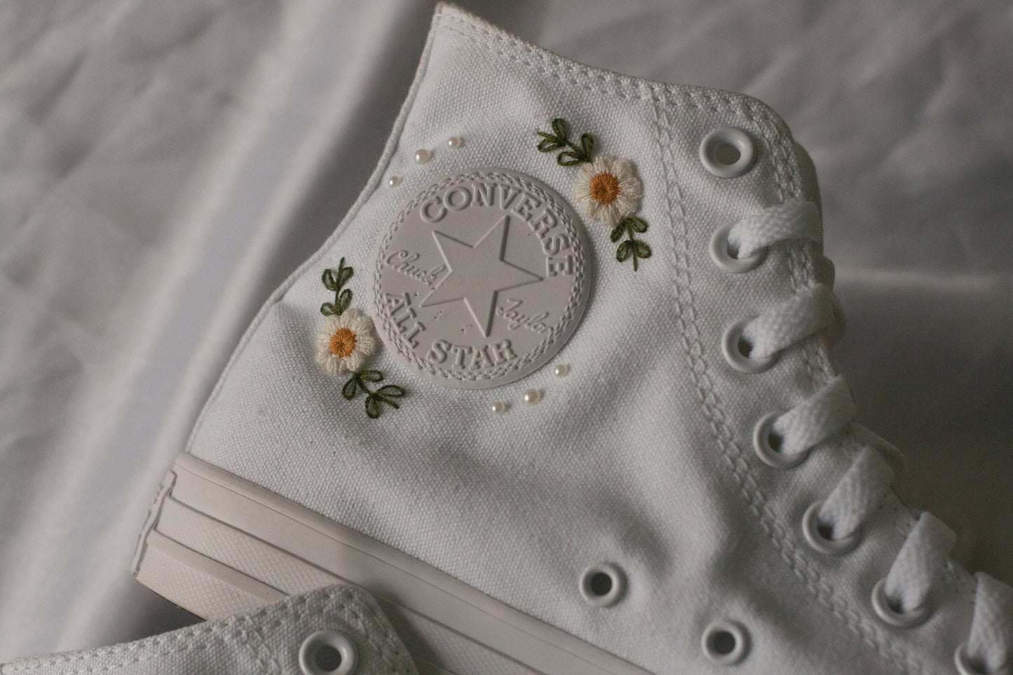 Bespoke Pastel Floral Embroidered Pearl Converse