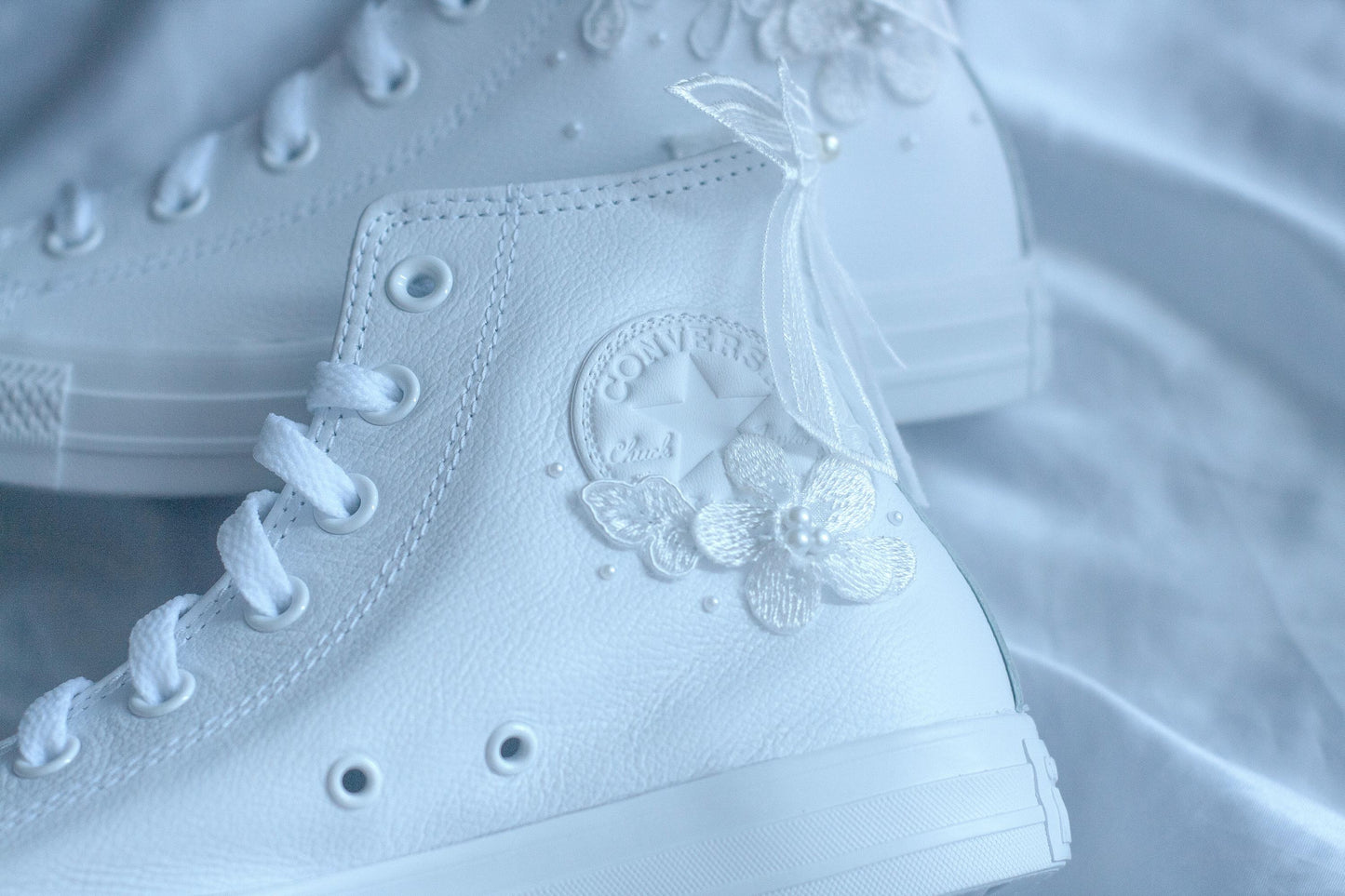 Bespoke Pearl Bridal Leather Converse