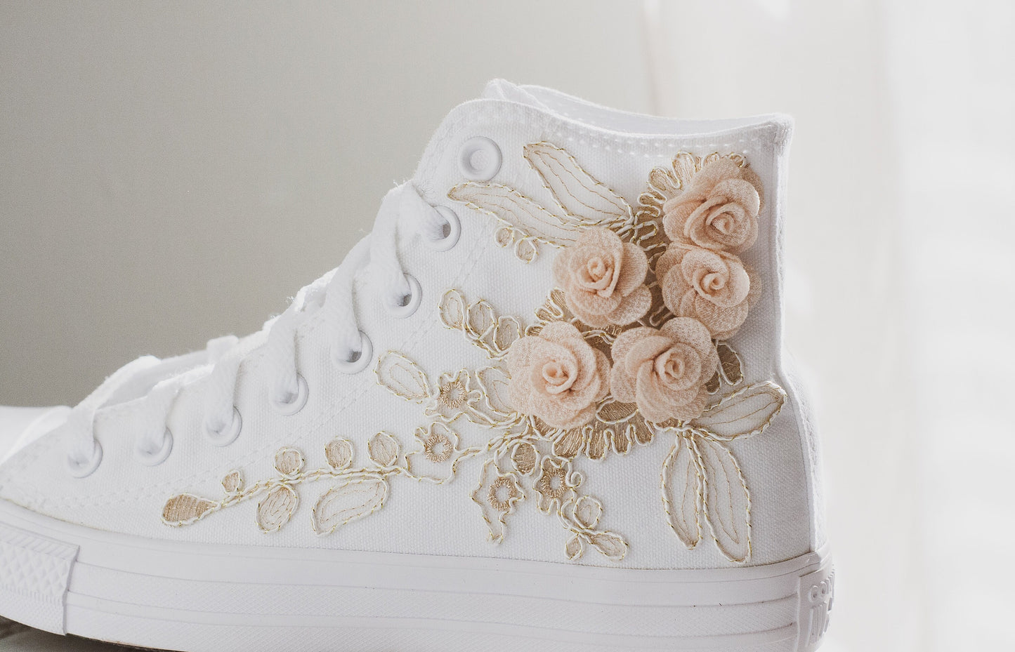 Bespoke Rose Gold Embroidered Bridal Converse