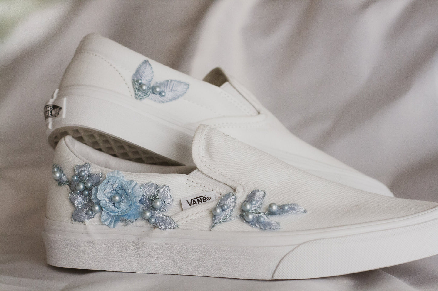 Bespoke Something Blue Applique Slip on Vans