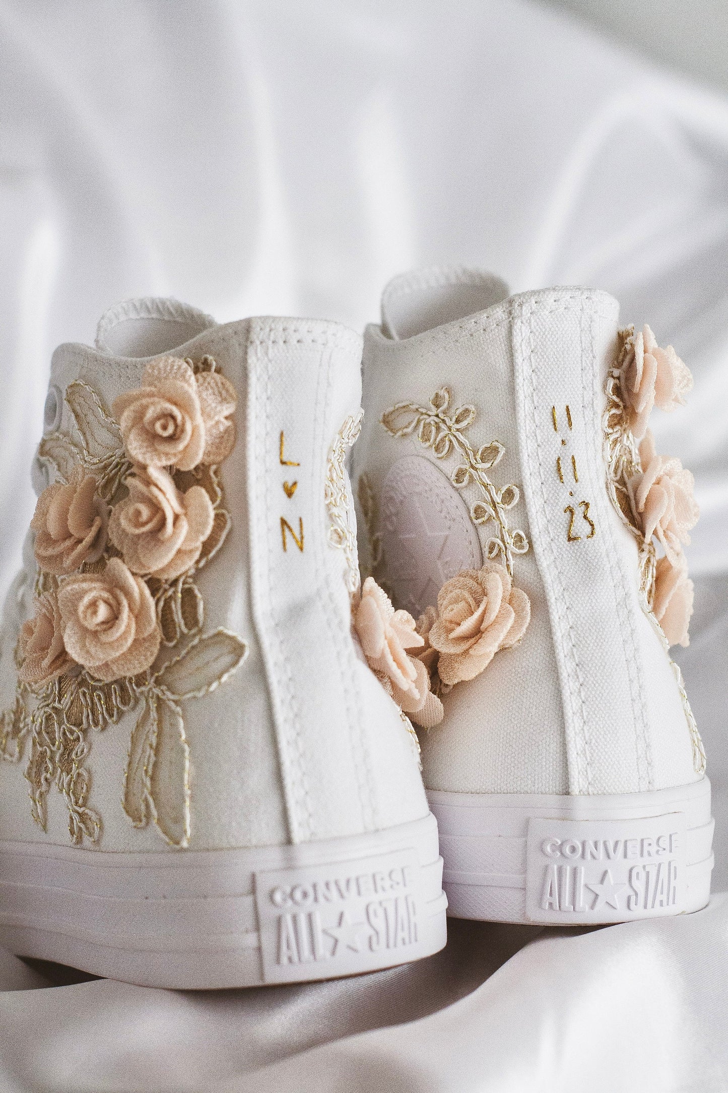 Bespoke Rose Gold Embroidered Bridal Converse