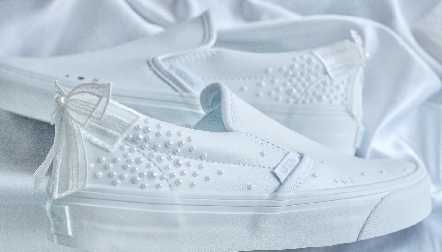 Bespoke Pearl Leather Slip on Vans