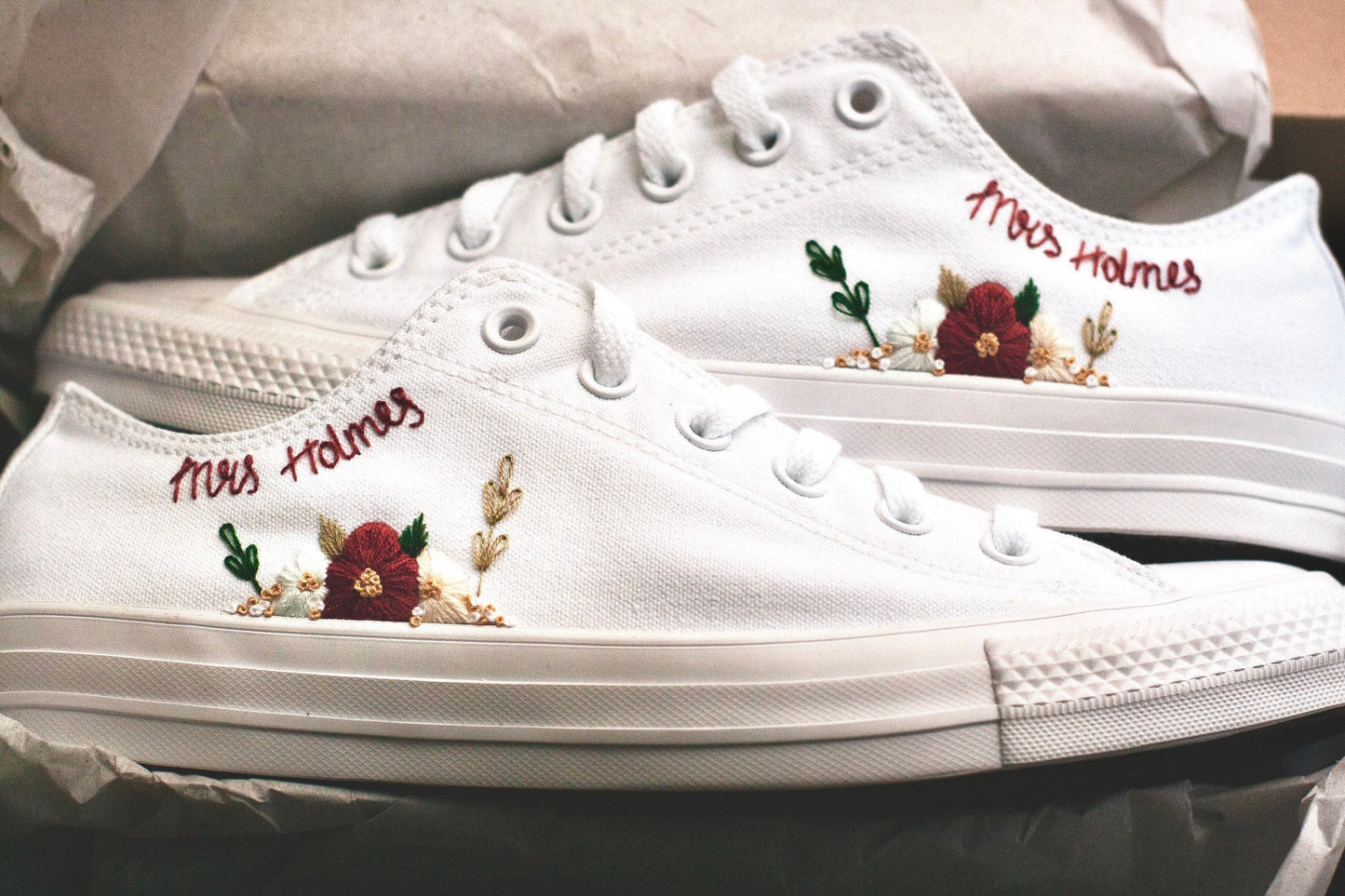 Bespoke Floral Embroidered Low-top Bridal Converse