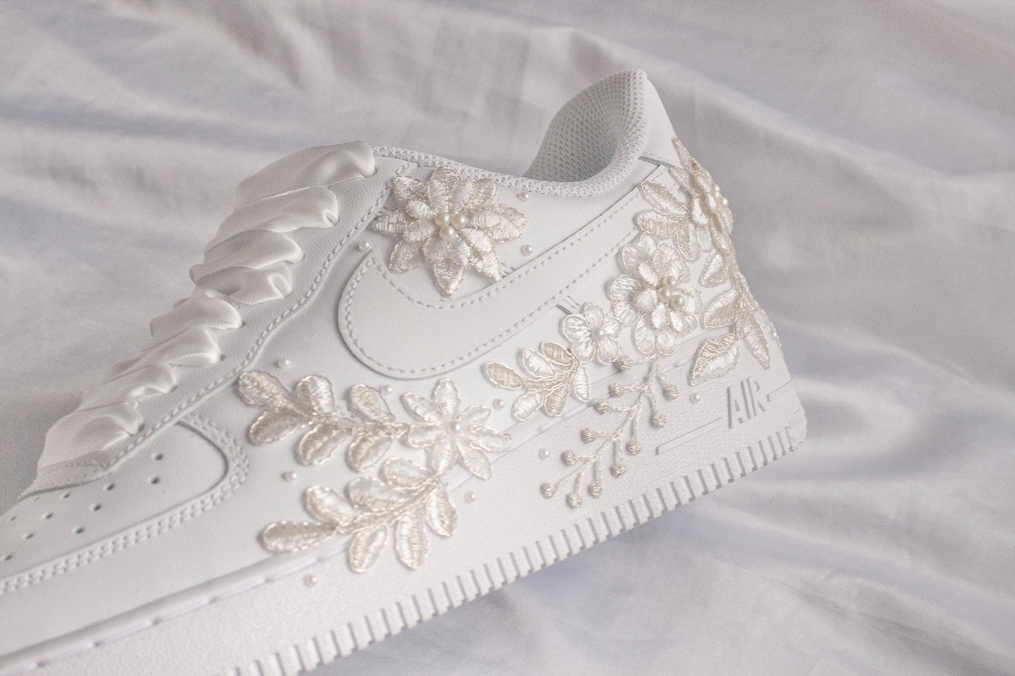 Bespoke Platinum Bridal Air Force 1 Embroidered Sneakers