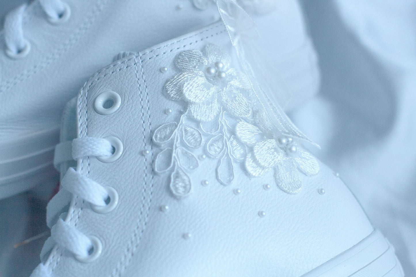 Bespoke Pearl Bridal Leather Converse