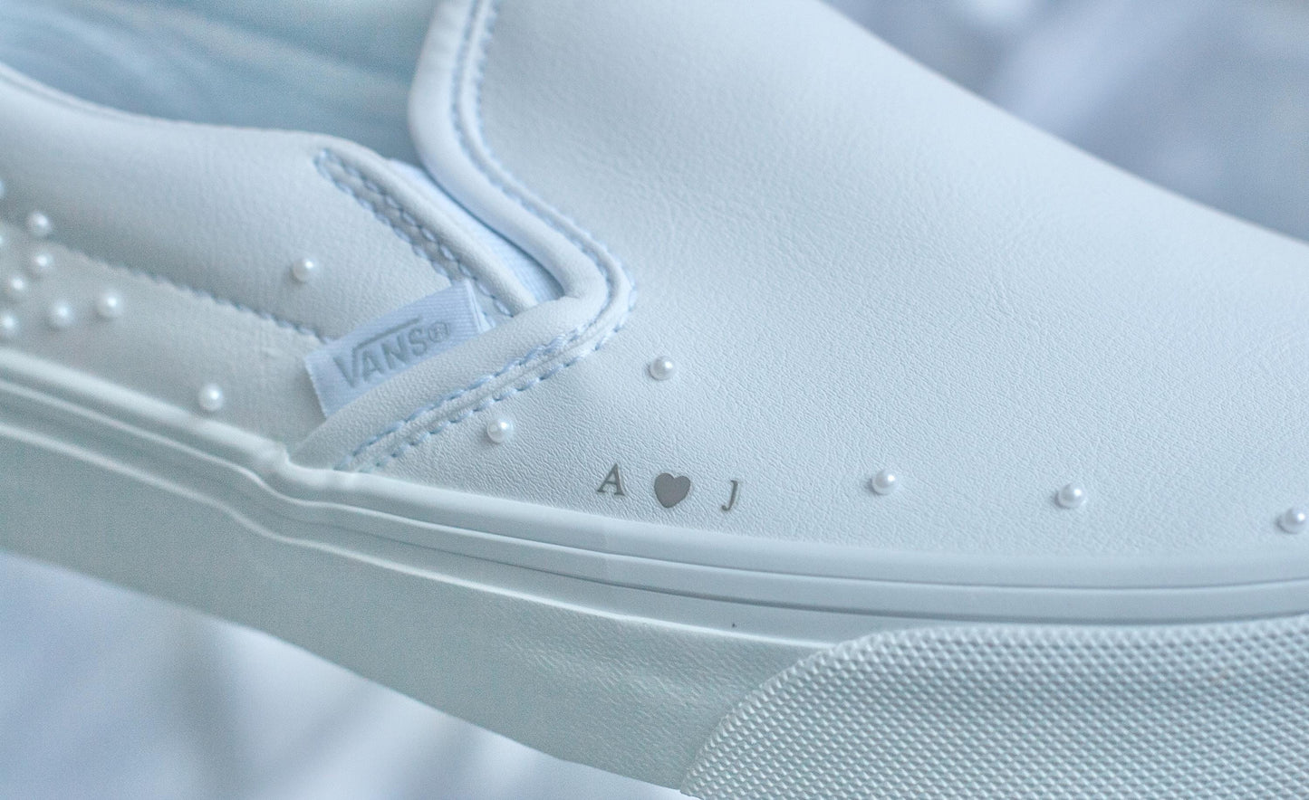 Bespoke Pearl Leather Slip on Vans