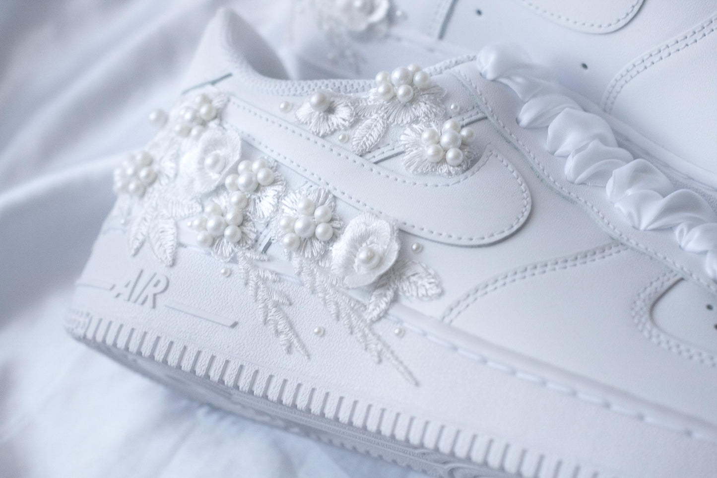 Bespoke Bridal Air Force 1 Bright Pearl Embroidered Sneakers