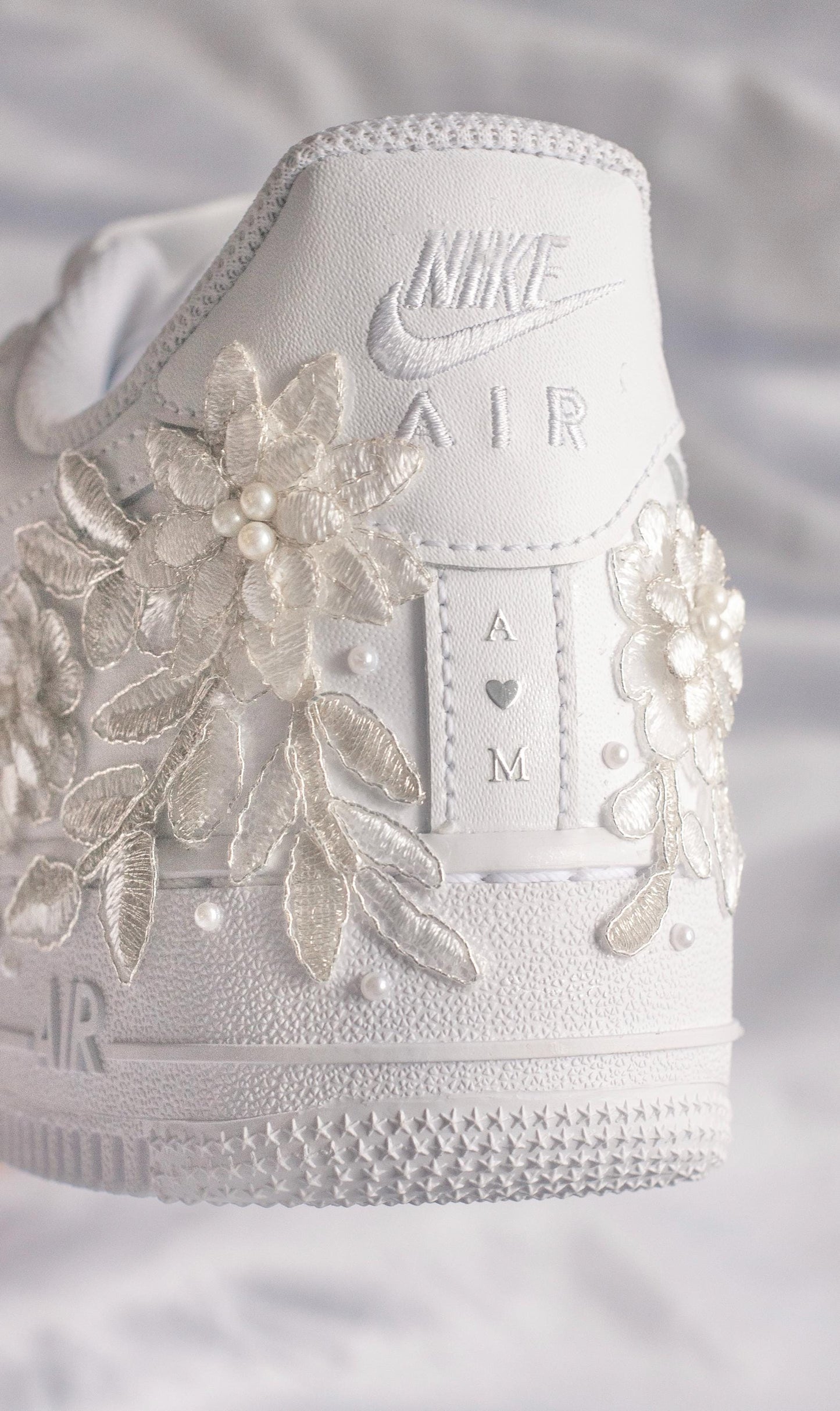 Bespoke Platinum Bridal Air Force 1 Embroidered Sneakers