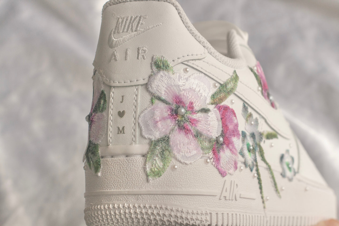 Bespoke Pink and Blue Floral AF1 Bridal Sneakers