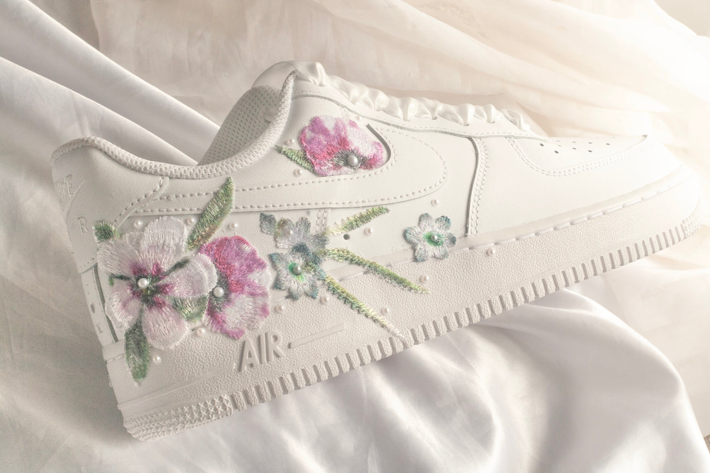 Bespoke Pink and Blue Floral AF1 Bridal Sneakers