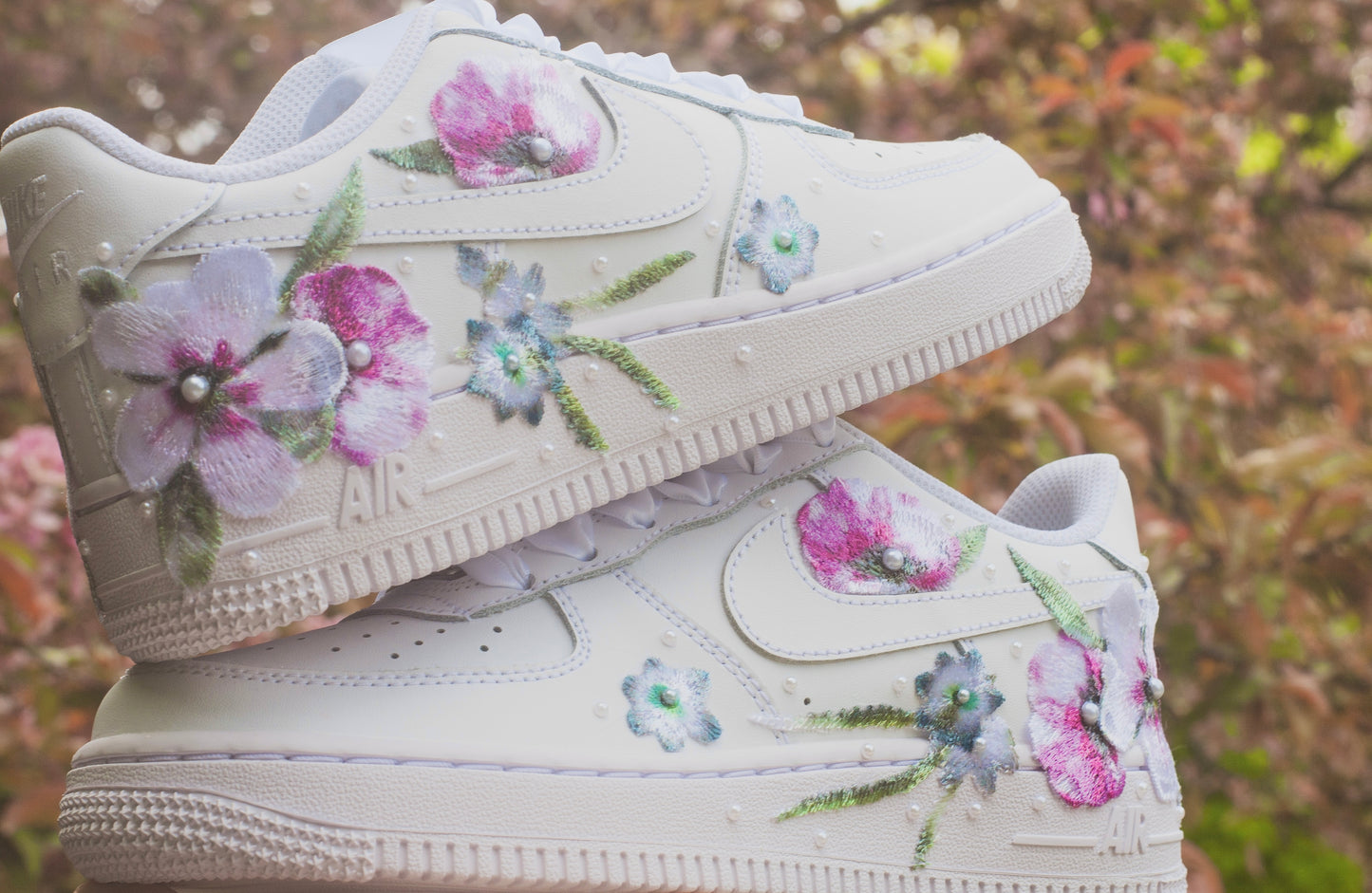 Bespoke Pink and Blue Floral AF1 Bridal Sneakers