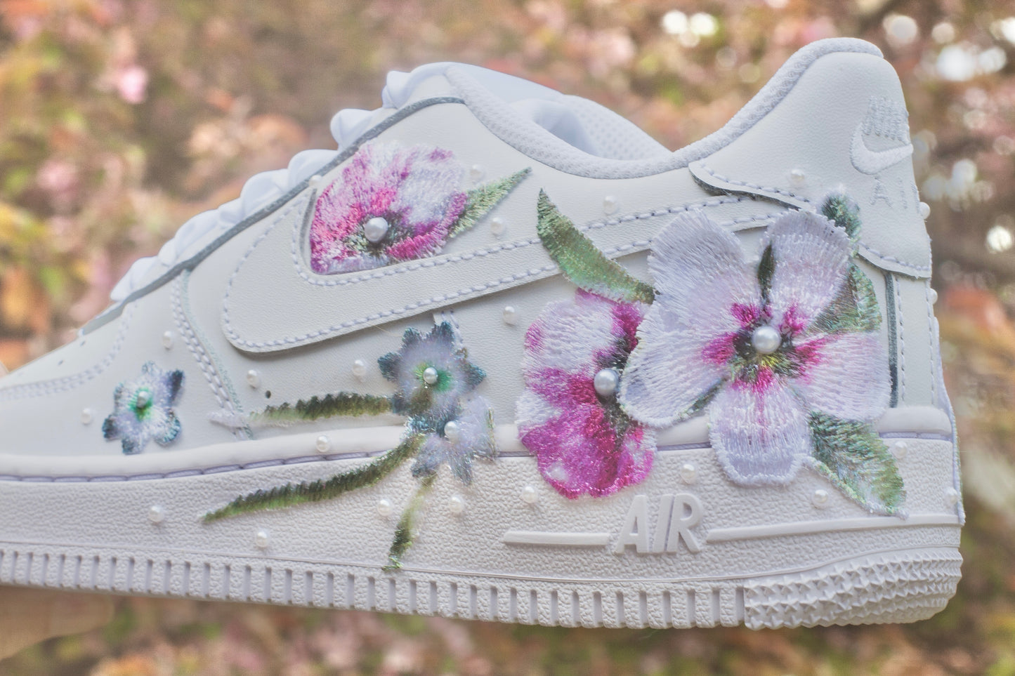 Bespoke Pink and Blue Floral AF1 Bridal Sneakers