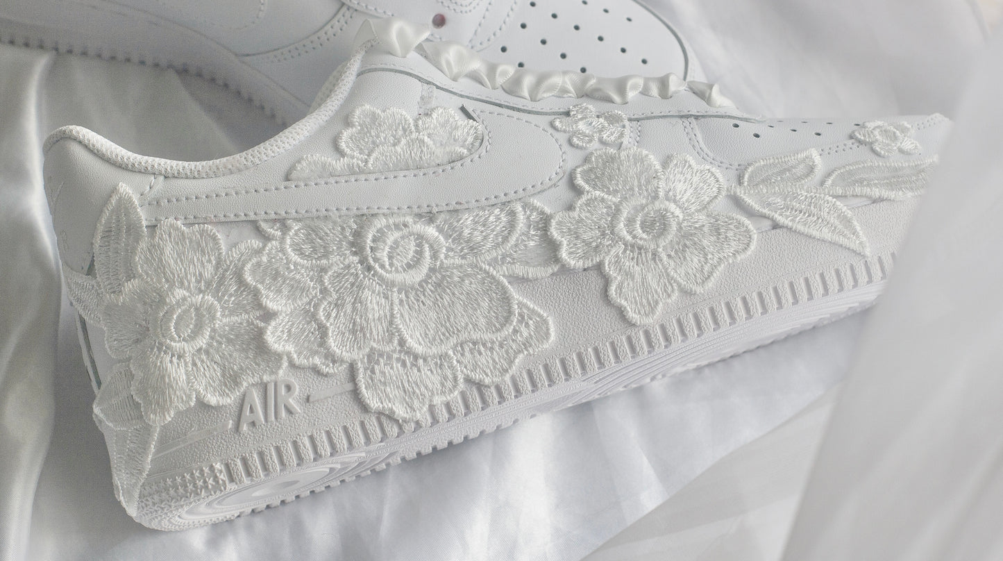 Bespoke White Floral Air Force 1 Bridal Sneakers