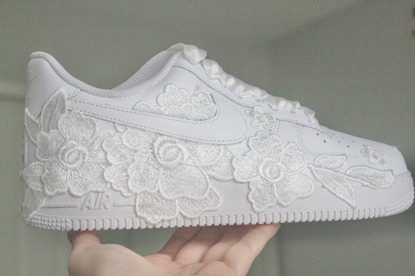Bespoke White Floral Air Force 1 Bridal Sneakers