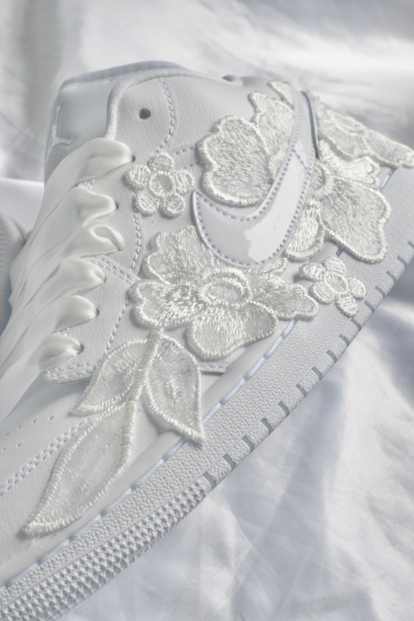 Bespoke White Floral Air Jordan 1 Lows Bridal Sneakers