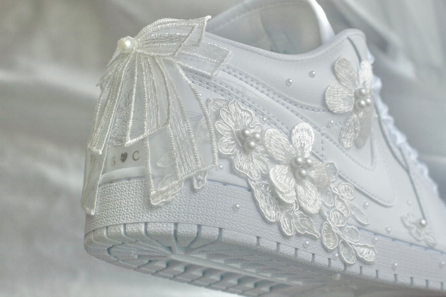 Bespoke White Pearl Air Jordan 1 Lows Bridal Sneakers