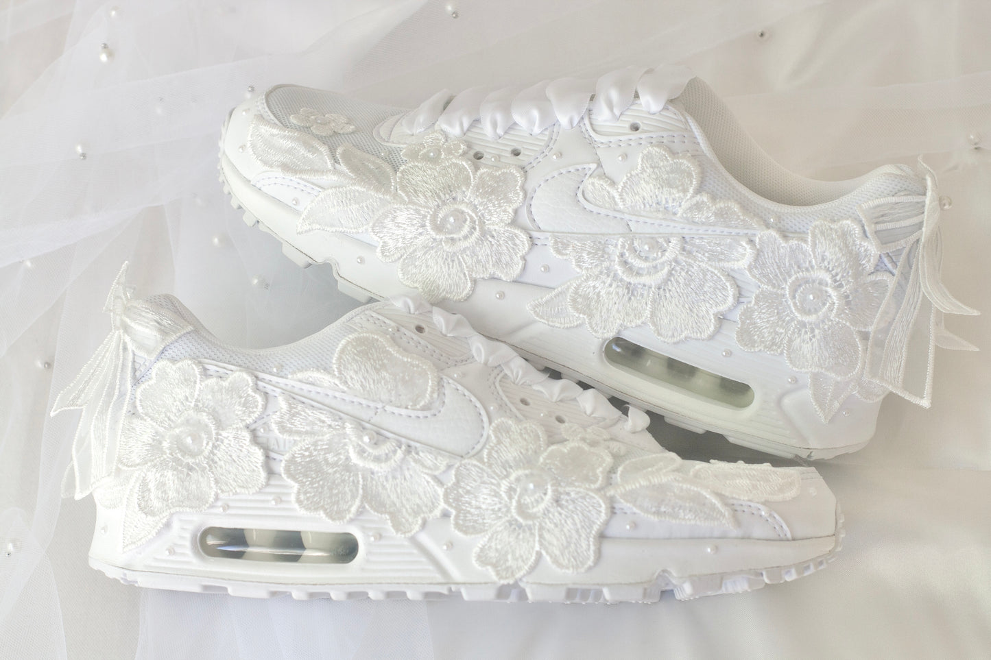 Bespoke White Floral Air Max Bridal Sneakers