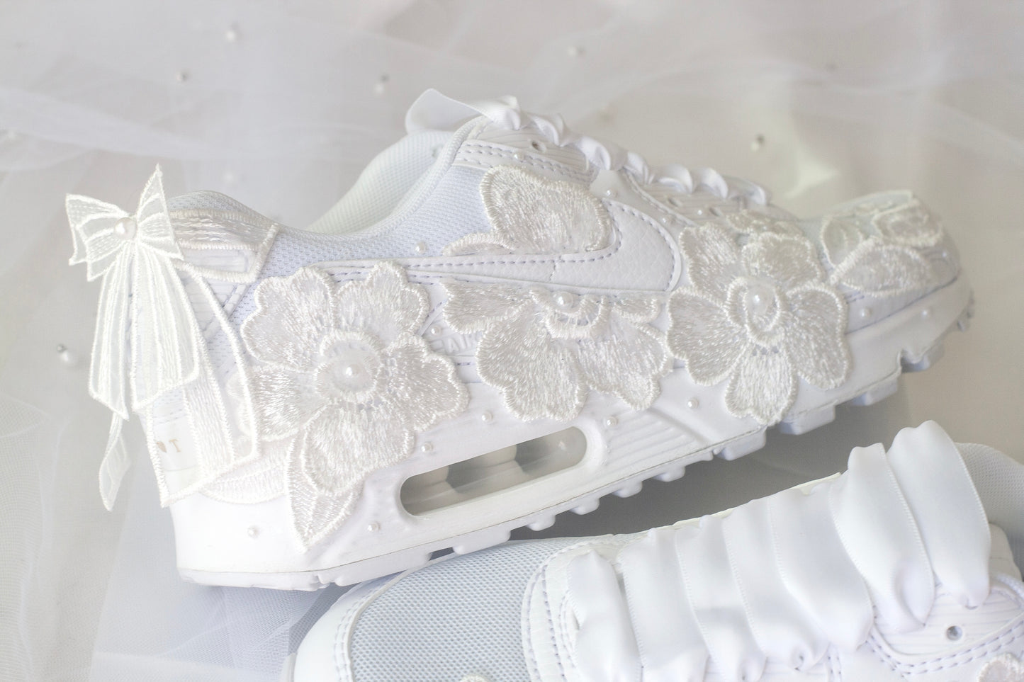 Bespoke White Floral Air Max Bridal Sneakers