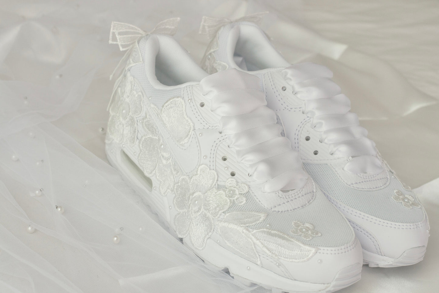 Bespoke White Floral Air Max Bridal Sneakers