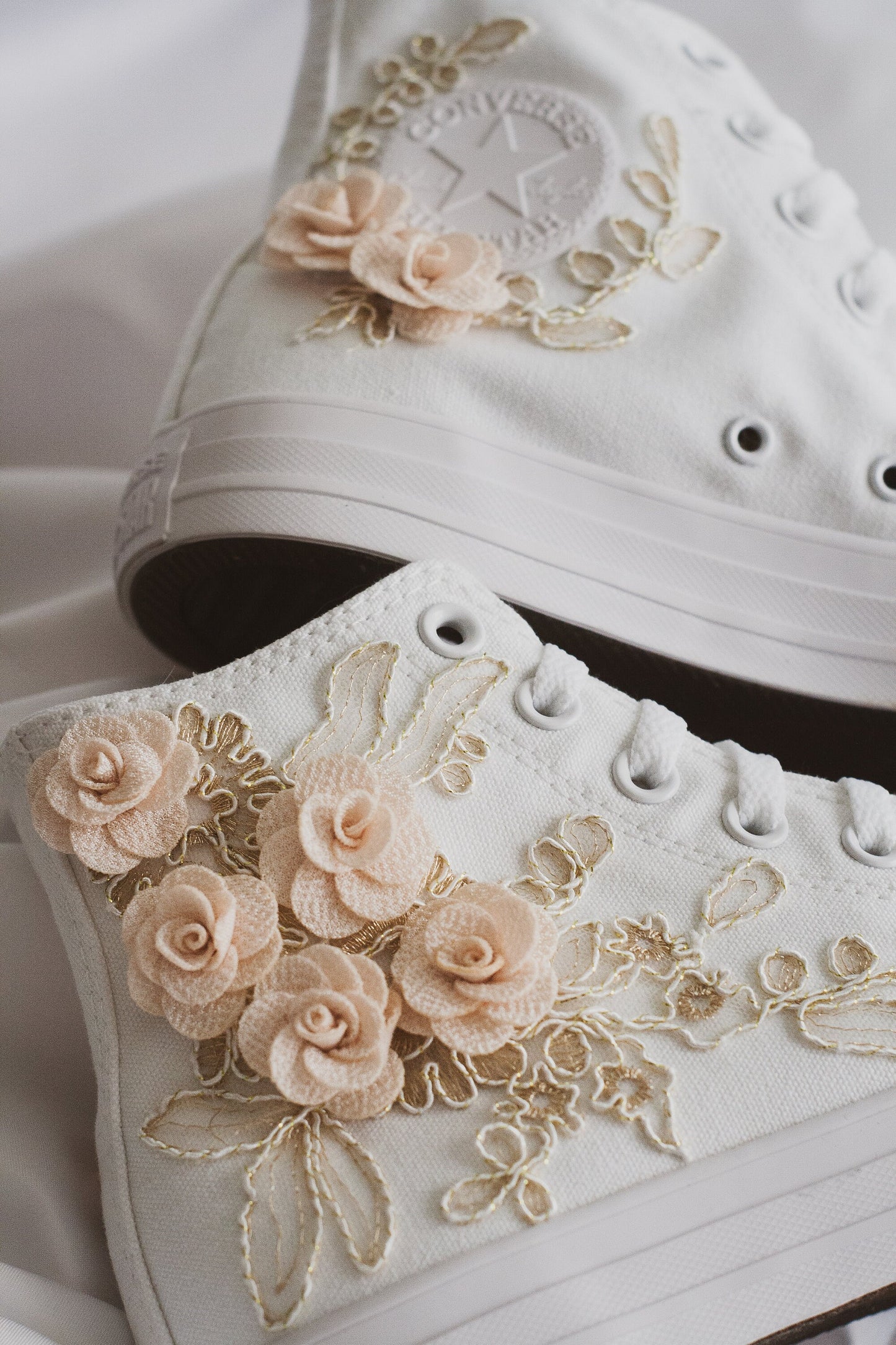 Bespoke Rose Gold Embroidered Bridal Converse