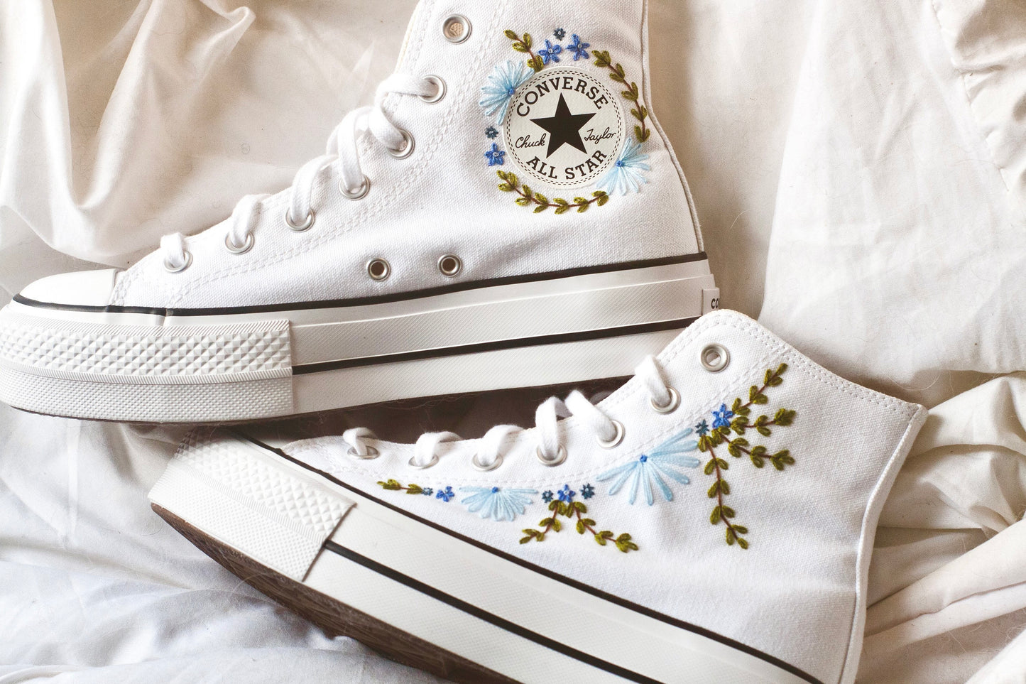 Bespoke 'Something Blue' Embroidered Bridal High-top Converse