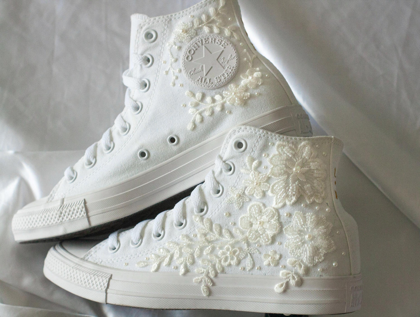Bespoke Off-White Beaded Luxury Embroidered Pearl Bridal Converse