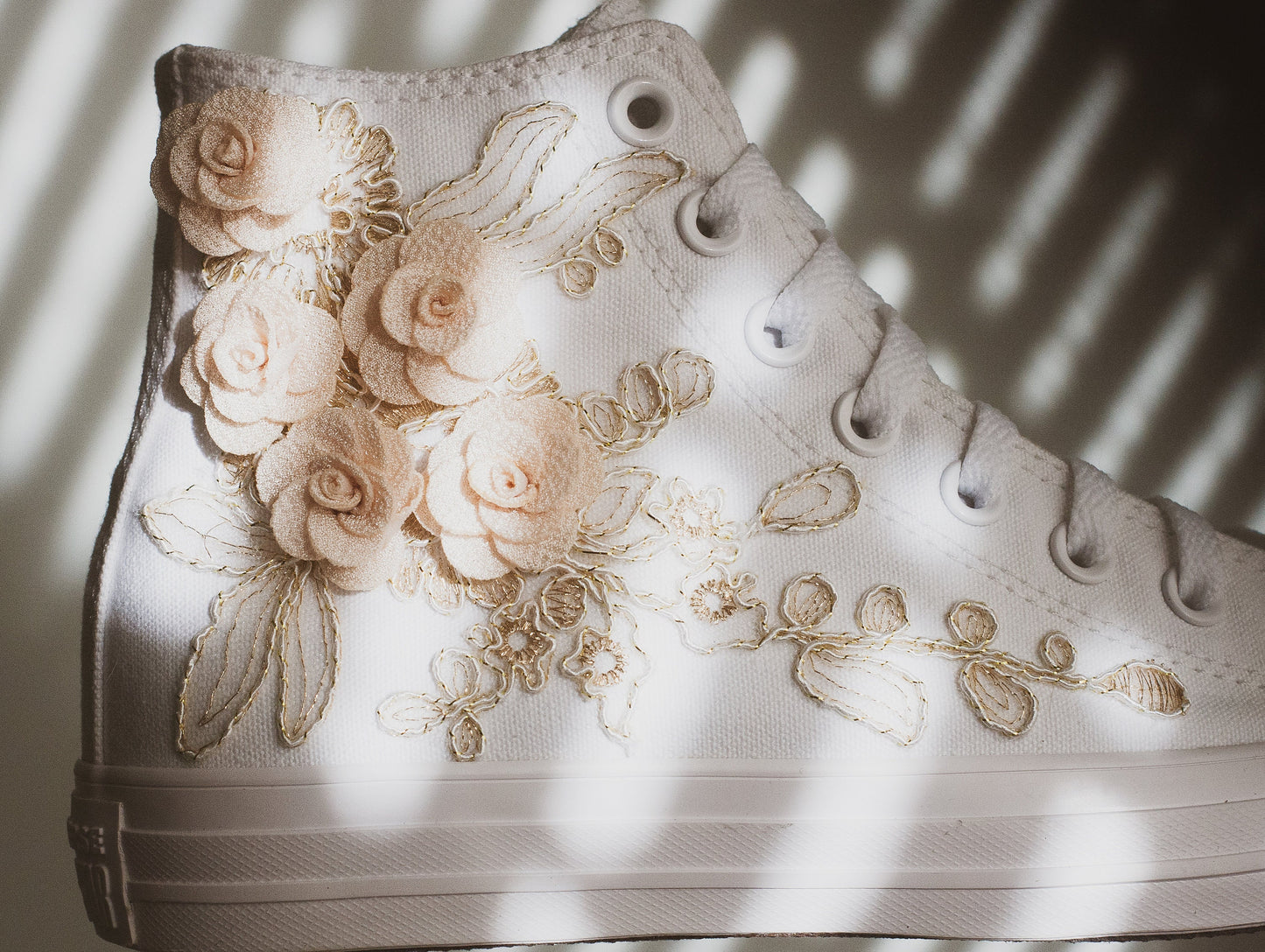 Bespoke Rose Gold Embroidered Bridal Converse